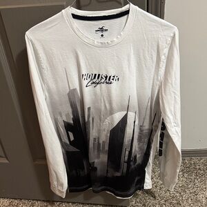 Hollister White and Black Graphic Long Sleeve Tee
